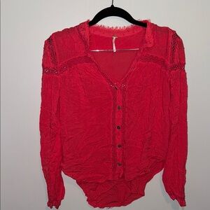 Free People Women's Magenta Button-Up Top